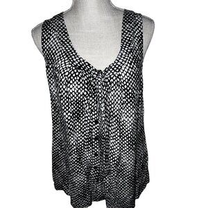 SPENSE Black & White Polka Dot Sleeveless Blouse W/Front Bow Detail XL